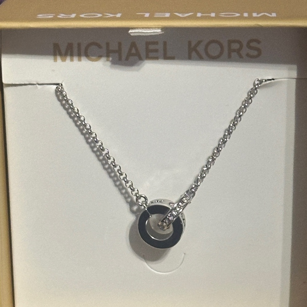 Michael Kors Silver and Black Circle Necklace